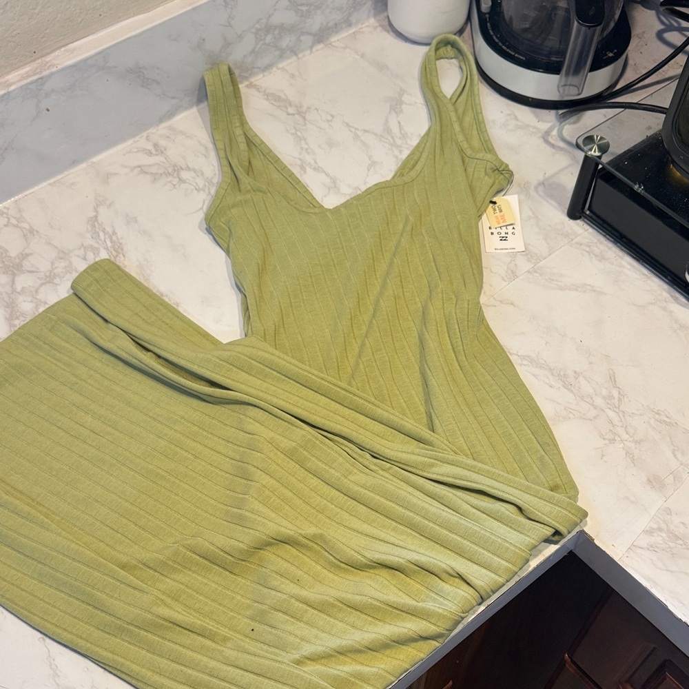 Green Ribbed Sleeveless Dress